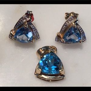 10K BLUE TOPAZ EARRINGS AND PENDANT